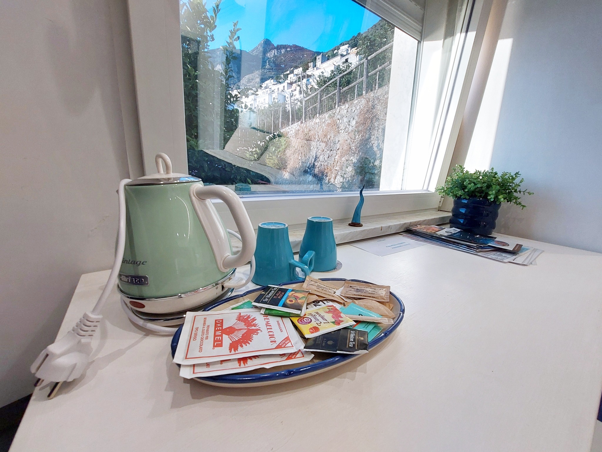 Tea corner with kettle by the window